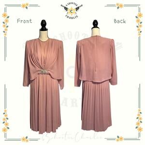 VTG 1980s MONICA RICHARDS of California Pleated Dress Mauve Chiffon Dress Size 8